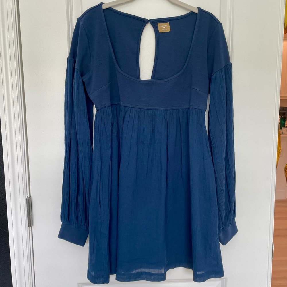 Free People NWT Blue Long Sleeve Mini Dress